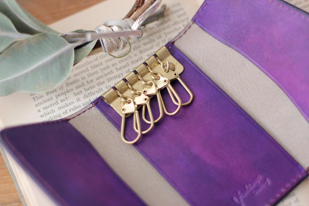 新作　キーケース5 　手染めパープル／スマートキー、カードも入るマルチケース | 6枚目