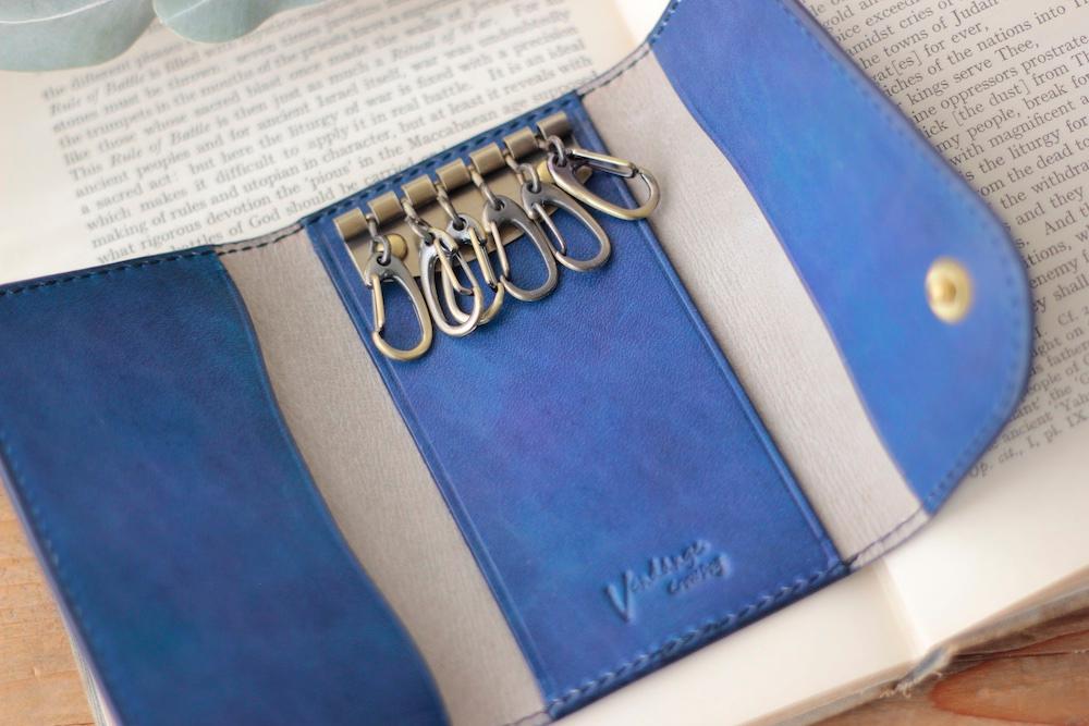 新作　キーケース5 　手染めロイヤルブルー／スマートキー、カードも入るマルチケース | 4枚目