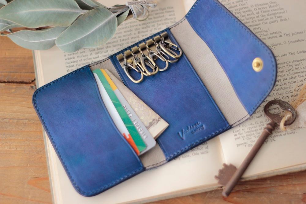 新作　キーケース5 　手染めロイヤルブルー／スマートキー、カードも入るマルチケース | 5枚目