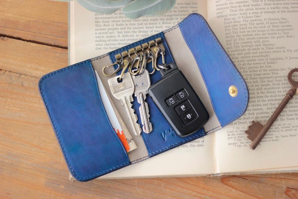 新作　キーケース5 　手染めロイヤルブルー／スマートキー、カードも入るマルチケース | 6枚目